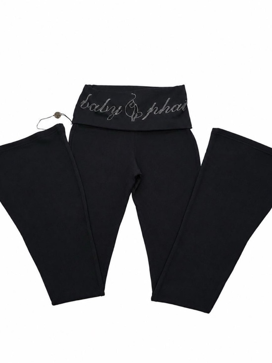Baby Phat Pants - Baby Phat Black Fold-Over Waist Flare Leggings